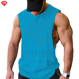 Venta caliente hombres camiseta sin mangas personalizado liso Color sólido hombres Fitness Activewear Algodón puro precio barato transpirable Fitness camiseta sin mangas - Product Image 5