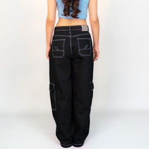 Custom Waist Ripped Women Cargo Jeans Pants New Fashion Black Denim Streetwear Logo Women's Summer Flat Leggings Washed - Product Image 2