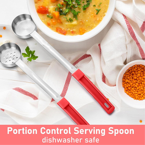 Juego de mayorista de 8 cucharas para servir con control de porciones de acero inoxidable, cucharas para porciones perforadas ranuradas y sin ranurar para alimentos - Product Image 6