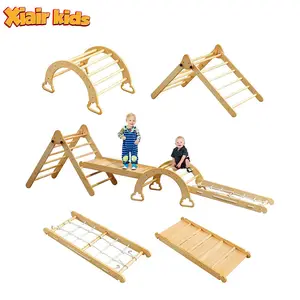 4 en 1 Arche d'escalade pour tout-petits Piklers Triangle en bois Grimpeur avec rampe coulissante Tollder Jouets d'escalade Net Board Indoor