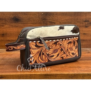 กระเป๋าเครื่องสำอางสำหรับผู้หญิงกระเป๋าเครื่องสำอางหนังวัวแบบแขวนได้สำหรับเดินทาง - Product Image 1