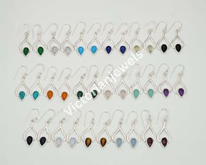 925 plata esterlina sólida Ojo de Tigre junio piedra natal forma de pera pendientes de gancho tipo encanto - Product Image 5