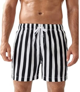 Shorts de Playa para Hombre, Ecológicos, 100% Poliéster, a Rayas, con Cintura Ajustable con Cordón, Secado Rápido y Bolsillos, para Piscina y Vacaciones - Product Image 1
