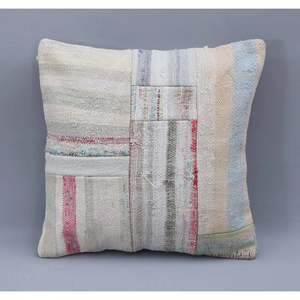 Funda de Almohada de Kilim Turco Anudada a Mano (Beige) 18 X 18 Rc_27198 - Product Image 1
