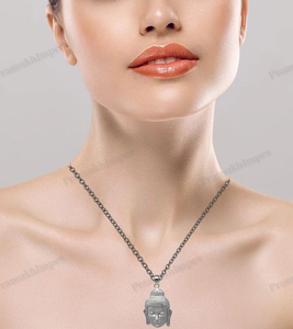 Pendentif visage de bouddha en argent sterling plaqué or blanc pour unisexe - Product Image 3