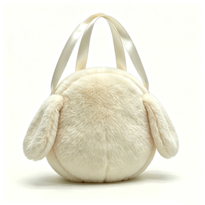 Textura suave y afelpada personalizada, color crema/blanco marfil, adorable diseño de perro con orejas caídas, bolso de felpa color crema pastel. - Product Image 3