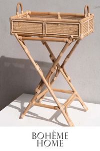 Elegant bohemian rattan serving trolley with ample <b>shelf</b> space and smooth wheels great <b>for</b> cocktail hour or weekend parties - Product Image 3