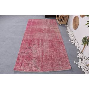 Vintage 3.6 X 7 ft Pink Turkish <b>Rug</b> Handmade Boho Patchwork Wool with Latex Backing Rectangular <b>Bedside</b> <b>Rugs</b> - Product Image 1