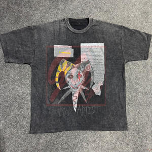 GGsport T-shirt pour homme 250 GSM Super Heavy Combed Cotton Acid & Stone Wash T-shirt Vintage Sun-Faded Discharge Print Tee - Product Image 1