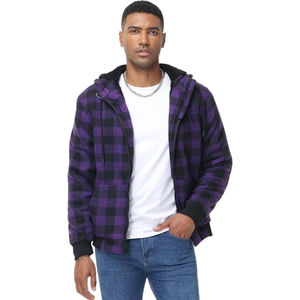 Warm Solid Knitted <b>Hoodie</b> Jacket for Men in Purple Black Cozy <b>Quilted</b> Design Windproof Eco-Friendly Crafted Soft Spandex/Cotton - Product Image 2