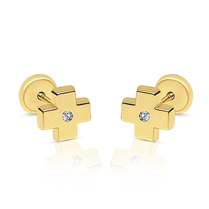 Boucles d'oreilles mode croix en or avec pierre CZ - Product Image 1