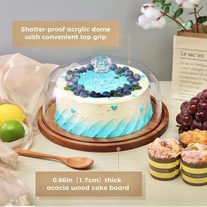 Manufacturer Custom Made Mango Wood <b>Cake</b> Server Stand <b>Glass</b> <b>Dome</b> for Birthday Party <b>Cake</b> Display Decoration Wooden <b>Cake</b> Tool - Product Image 3