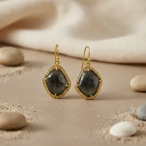 Boucles d'oreilles en labradorite diamantée exquises pour femmes, bijoux élégants, cadeau - Product Image 2