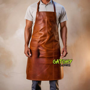 Tablier de chef artisanal en cuir véritable noir avec logo personnalisé pour barbecue, cuisine, barman, travail du bois, coiffeur - Product Image 2