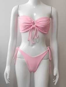 Ensemble de bikini personnalisable avec micro-soutien-gorge, motifs à carreaux, fruits, animaux et unis, décorations en strass et dentelle, logo sur le devant de la taille - Product Image 5