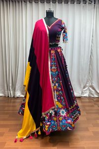 ออกแบบ gaji Silk ด้วยการพิมพ์ดิจิตอลและกระจกทำงาน lehenga choli expoert อินเดียและอุปทานในอัตราที่ต่ำที่สุด - Product Image 4
