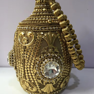 H4018 Vivid Ladies High Quality Gold Silver Beaded Evening Party Handmade Metal Clutch Chain Strap Stone Work Bridal Wedding - Product Image 1