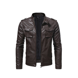 Veste en cuir de mode décontractée pour hommes de bonne qualité Veste en cuir Vestes en cuir à col montant pour l'hiver hommes - Product Image 4