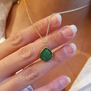 12mm Emerald Quartz Heart Necklace in 925 Sterling <b>Silver</b> Bezel Setting, Handmade Birthstone Jewelry Gift - Product Image 2