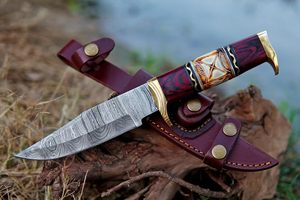 Hoja fija hecha a mano Damasco caza Camping aventura cuchillo con Funda de cuero al aire libre Bushcraft regalo para hombres OEM compatible - Product Image 3