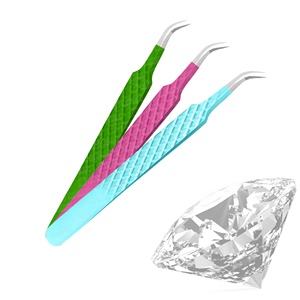 Meilleure qualité en acier inoxydable pince à cils diamant poignée incurvée 90 degrés pointu haute marque privée extension de cils beauté - Product Image 4