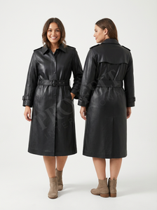 Abrigo Largo de Cuero para Mujer, Diseño Personalizado OEM ODM, Ropa de Invierno, Prenda Exterior de Moda, Abrigo Clásico con Cinturón de Cuero Auténtico Suave para Mujer - Product Image 2