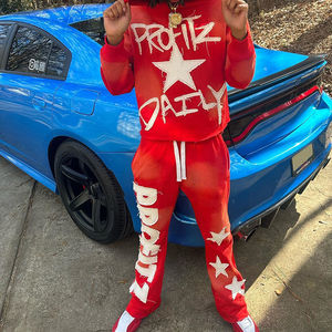 Ensemble de survêtement unisexe personnalisé pour l'hiver, streetwear, uni, deux pièces, délavé vintage, délavé à l'acide, pantalon de survêtement - Product Image 5