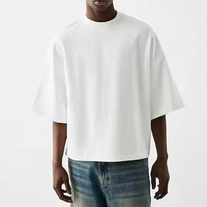 Nouveaux hommes demi-manches de haute qualité 100% coton Boxy Streetwear T-shirt poids lourd 300gsm recadrée blanc surdimensionné plaine T-shirt - Product Image 2
