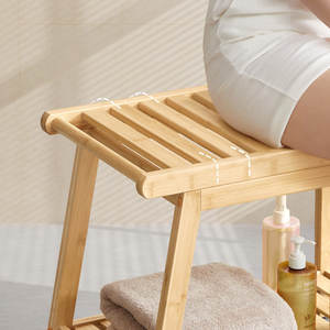 Banc de douche mural en bambou de 22.6 \ "avec poignée et crochets - Product Image 3