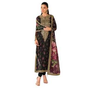 Nouvelle tendance à manches longues Punjabi et broderie pakistanaise femmes coton Salwar Kameez Lawn Suit pour les mariages et les fêtes - Product Image 1