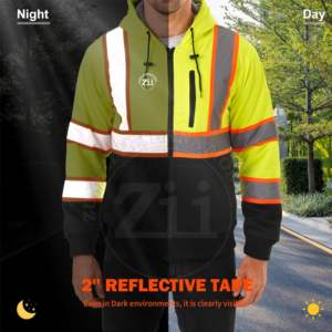 Veste de travail imperméable en polyester de classe 2 de haute qualité pour hommes Sweat-shirt à capuche avec fermeture éclair Logo personnalisé Sécurité réfléchissante à haute visibilité - Product Image 3