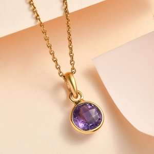 Collar de amatista púrpura redondo de lujo para mujer, joyería minimalista de piedra natal de febrero, collar elegante chapado en oro de 18 quilates delicado - Product Image 4