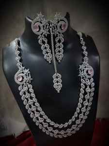 Ensemble de Bijoux de Mariée Élégant Finition Argent Poire Diamant Zircon Mariage Designer Alliage Fiançailles Festive Party Wear Ethnique Dames - Product Image 6