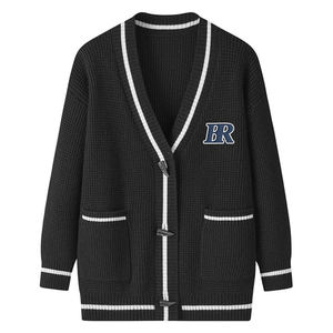 <b>Men's</b> Winter/Autumn Varsity <b>Cardigan</b> Sweater with Embroidery Custom Letter Design Full Sleeve V-Neck Breathable Anti-Wrinkle - Product Image 2