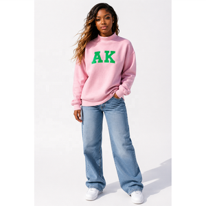 Sudadera de cuello alto extragrande para hermandades, personalizada ODM, rosa con estampado de letras verdes, de manga larga, de algodón tejido, para invierno - Product Image 2