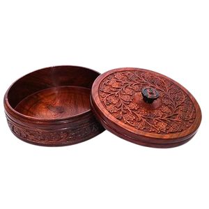 Floral Chronicles Boîte Chapati en bois pour la cuisine avec couvercle-Récipient de stockage de casserole Roti émaillé à la main - Product Image 4