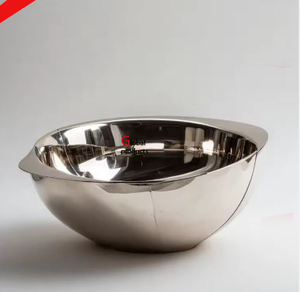 Tazón para servir frutas de acero inoxidable con acabado plateado de aspecto único con asa para restaurante y bar de hotel - Product Image 2