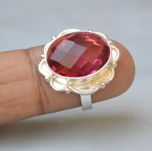 แหวนควอทซ์ทัวร์มาลีนสำหรับผู้หญิงแหวนเงินแท้ลาย925ของขวัญแต่งงานเป็นมิตรกับสิ่งแวดล้อมของคริสเตียนสีชมพูทรงรี - Product Image 3