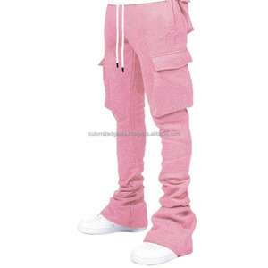 Pantalones de chándal para correr con cordón en la cintura para hombre, pantalones de chándal para correr con múltiples bolsillos, pantalones Cargo apilados de Color sólido - Product Image 4