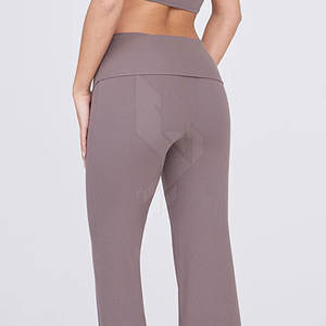 Pantalones de chándal acampanados de lana suave de verano para mujer con cintura elástica con cordón frontal plano estilo cómodo diario - Product Image 2