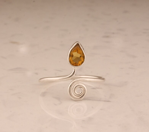 Anillo de Plata de Ley 925 ajustable hecho a mano Unisex en forma de pera espiral citrino piedra preciosa sólida para hombres y mujeres - Product Image 6