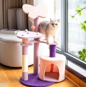 Nouvel arbre à chat en bois massif pour chat de grande taille, avec cadre d'escalade pour chat de petite taille, violet, mignon, tour d'escalade pour chat, maison d'arbre pour animaux de compagnie en forme de papillon - Product Image 4