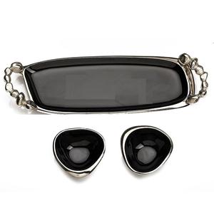 Two Chocolate Bowls Serving Tray with Beaded Handles Black Enamel and Silver Finish Elegant Snack <b>Dip</b> and Condiment Server Set - Product Image 2
