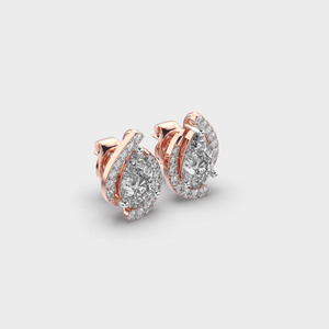 Boucles d'oreilles élégantes en or rose 18 carats avec poire et diamant rond 0,2 carats - Product Image 2