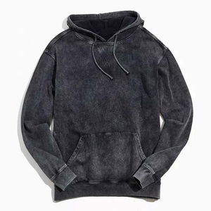 Sudadera con capucha transpirable de lana de invierno para hombre de 100% algodón personalizada 300g, ropa de calle lavada ácida cómoda, técnica bordada sólida - Product Image 1