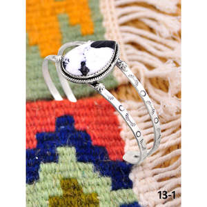 Southwest Handmade White Buffalo & Sterling <b>Silver</b> Fashion <b>Cuff</b> <b>Bracelet</b> - Product Image 2