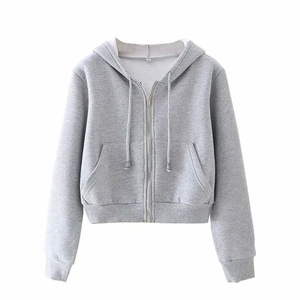 Wholesale Custom Logo Printing <b>Zip</b> <b>up</b> Casual Gym Short Hoodie Women Breathable Anti-pilling <b>Crop</b> Top Hoodies for Woman - Product Image 6
