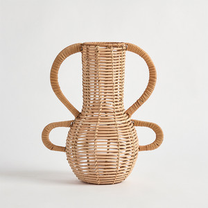 Jarrón de ratán tejido a mano a buen precio con asas curvas, jarrones de ratán decorativos con acento rústico perfecto para el hogar de Vietnam - Product Image 2
