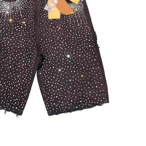 Ropa de calle hecha a medida de alta calidad 100% algodón para mujer Pantalones cortos con diamantes de imitación lavado ácido logotipo personalizado pantalones cortos con diamantes de imitación lavado ácido para mujer - Product Image 4