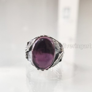 Anillo de exportación para hombre, piedra preciosa de amatista natural, anillo de piedra natal de febrero, todos los tamaños, Joyería Árabe de Navidad, anillo de Plata de Ley 925 - Product Image 4